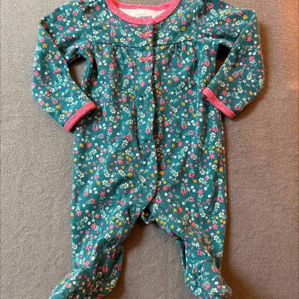 Carter's Baby Girl Footed Sleeper -Teal Floral-Size 6-9 Months – Long Sleeve